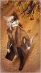  2021 5_fingers anthro avian bird clothed clothing detailed_background digital_media_(artwork) domestic_cat felid feline felis fingers hair hi_res male mammal night orange_eyes outside poofroom smile white_hair 