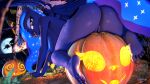  16:9 3d_(artwork) anthro anthrofied anthroponiessfm big_butt butt digital_media_(artwork) equid equine female food friendship_is_magic fruit genitals halloween hasbro hi_res holidays horn jack-o&#039;-lantern mammal my_little_pony nude plant princess_luna_(mlp) pumpkin pussy solo widescreen winged_unicorn wings 