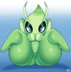  absurd_res big_breasts big_butt blue_background breasts butt celebi cleavage clothed clothing female green_body hi_res huge_butt legendary_pok&eacute;mon lying mehdrawings nintendo on_back pok&eacute;mon pok&eacute;mon_(species) simple_background solo thick_thighs video_games 