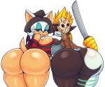  anthro big_breasts big_butt breast_squish breasts breasts_frottage butt chiropteran duo female female/female hi_res huge_butt humanoid mammal matospectoru midna nintendo rear_view rouge_the_bat sega sonic_the_hedgehog_(series) squish the_legend_of_zelda thick_thighs twili twilight_princess video_games weapon 