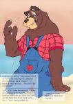 2021 anthro bodily_fluids brown_body brown_fur cade_(the_human_heart) clothing crying english_text fur hi_res hopelesshighschool humanoid_hands male mammal overalls sad shirt slightly_chubby solo tears text the_human_heart_(game) topwear ursid video_games visual_novel 