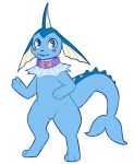  3_toes 4_fingers alpha_channel ambiguous_gender anthro black_nose blue_body blue_eyes blush collar eeveelution featureless_crotch feet fin fingers hi_res looking_at_viewer nintendo pok&eacute;mon pok&eacute;mon_(species) simple_background solo squish_vaporeon toes transparent_background unknown_artist vaporeon video_games 