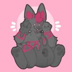  1:1 anthro belly big_belly digital_media_(artwork) fur goo_transformation hair lagomorph latex_transformation leporid littlemitts male mammal open_mouth overweight pawpads paws pool_toy rabbit rubber simple_background smile solo transformation 