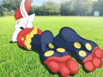  3_toes ambiguous_gender anthro barefoot butt cinderace detectivebubble feet foot_focus hi_res hindpaw lying nintendo nude on_front paws pok&eacute;mon pok&eacute;mon_(species) soles solo toes video_games 