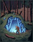  animated backpack canid canine canis cave coyote crystal detailed_background digital_media_(artwork) forest ghost glopossum hi_res hiking horror_(theme) male mammal moss nature outside plant short_playtime spirit tree 