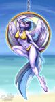  anthro avian beach digital_drawing_(artwork) digital_media_(artwork) european_mythology exclusive feathers female friendship_is_magic greek_mythology hasbro hi_res hippogriff my_little_pony mythological_avian mythology patreon_exclusive patreon_link pinup pose sea seaside silverstream_(mlp) solo sunny_way text url water wings 