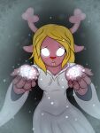  3:4 absurd_res blonde_hair blood bodily_fluids capreoline cervid clothing darell-sama deltarune dress female glowing glowing_eyes hair hi_res ice mammal noelle_holiday reindeer snow snowgrave solo spoiler undertale_(series) video_games 