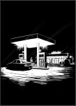  2021 anthro black_and_white border canid canine canis comic daniel_(hladilnik) gas_station grey_border hi_res hladilnik male mammal monochrome solo wolf 