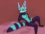 4:3 ailurid anonymous_artist anthro athletic blue_body blush claws hi_res knot long_tail male mammal purple_body red_panda simple_background solo 