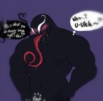  alien big_pecs big_tongue bodily_fluids chassty eddie_brock hi_res human humanoid licking male mammal marvel masturbation muscular nipples pecs saliva smile solo symbiote tongue tongue_out vein venom_(marvel) 