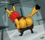  &lt;3_tail 2021 anthro anthrofied anus bent_over big_butt bodily_fluids butt cleft_tail clothed clothing cosplay_pikachu_(character) cosplay_pikachu_(costume) dipstick_ears dipstick_tail female genitals hi_res joaoppereiraus kanna_(joaoppereiraus) markings multicolored_ears nintendo pants_down partially_clothed pikachu pikachu_libre pok&eacute;mon pok&eacute;mon_(species) pok&eacute;morph pussy solo sweat tail_markings video_games 