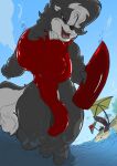  anthro big_breasts breasts clothing genitals herm huge_breasts hyper hyper_breasts hyper_genitalia intersex mammal megfluff mephitid skunk skunkette solo swimwear toony wet 