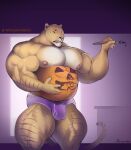  2018 5_fingers abs anthro areola belly biceps big_belly big_biceps big_bulge big_muscles big_pecs biped bodypaint briefs briefs_only brown_body brown_fur brush bulge claws clothed clothing digital_media_(artwork) felid finger_claws fingers fur genital_outline halloween hi_res holding_belly holding_brush holding_object holding_paintbrush holidays huge_biceps huge_muscles huge_thighs hybrid liger lion mainlion male mammal musclegut muscular muscular_thighs nipples paint paintbrush painted_belly pantherine pecs penis_outline pumpkin_belly purple_briefs purple_clothing purple_underwear purrcules_(character) quads solo standing striped_body striped_fur stripes tan_body tan_fur text thick_thighs tongue tongue_out underwear underwear_only url 