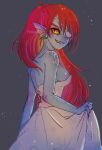  animal_humanoid breasts cleavage clothed clothing dress ear_piercing ear_ring eye_patch eyewear female fin fish fish_humanoid floral_pattern hair humanoid looking_at_viewer marine marine_humanoid piercing pipitasout pupils red_hair scales side_view slit_pupils solo undertale_(series) undyne 