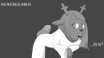  16:9 animated anthro antlers bent_over blood bodily_fluids capreoline cervid clothing deltarune disembodied_penis duo empty_eyes female freckles genitals greyscale hair hi_res horn hot_dogging human kris_(deltarune) lil&#039;bun looking_back male male/female mammal monochrome noelle_holiday open_mouth penis reindeer ring short_playtime snowgrave undertale_(series) video_games white_clothing widescreen 