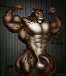  abs alternate_version_at_source anthro areola balls benji_(character) biceps big_balls big_muscles big_penis biped bound chain chained circumcised clouded_leopard digital_media_(artwork) ear_piercing eyebrows felid fist fur genitals half-erect hi_res huge_muscles huge_thighs humanoid_genitalia humanoid_penis mainlion male mammal muscular muscular_anthro muscular_male navel nipples nude open_mouth pantherine pecs penis piercing quads radiation_symbol solo standing symbol tan_body tan_fur teeth thick_thighs vein veiny_penis wrist_cuff 