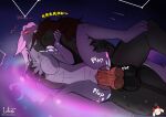  absurd_res anthro balls bite biting_lip blush constellation croc crocanine duo female genitals hi_res knot lotusgoatess male male/female nips noises obsidian_(character) scalie selene_(crocanine) sex space star 