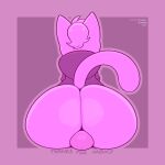  1:1 anthro balls big_butt bottomless butt clothed clothing digital_media_(artwork) english_text felid feline frumples frumples_(character) fur genitals hair hoodie hoodie_only male mammal pink_body pink_fur pink_hair ponytail purple_clothing simple_background solo text topwear topwear_only 