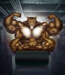  2021 anthro anthro_on_anthro bench benji_(character) biceps big_biceps big_muscles big_pecs black_body black_fur brown_body brown_fur chest_lick clouded_leopard digital_media_(artwork) duo ear_piercing eyes_closed felid flexing fur glistening glistening_body glistening_fur hand_on_pecs hi_res huge_biceps huge_muscles inside jaguar licking looking_at_viewer lying mainlion male male/male mammal muscle_worship muscular muscular_anthro muscular_male nipples on_back pantherine pecs piercing reclining spots spotted_body spotted_fur straddling tan_body tan_fur tongue tongue_out veiny_muscles whiskers worship yellow_sclera 