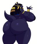  2019 5_fingers absurd_res anthro anubian_jackal anubis areola armlet bangs big_breasts big_butt black_body black_fur black_hair black_nose blunt_bangs bracelet breasts butt butt_focus canid canine canis curvy_figure deity digital_media_(artwork) edit egyptian_mythology female fingers fur hair hi_res huge_breasts huge_butt jackal jewelry looking_at_viewer looking_back low-angle_view mammal middle_eastern_mythology mythology nipples nude rear_view side_boob simple_background solo sssonic2 thick_thighs uraeus voluptuous white_background wide_hips yellow_eyes 