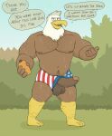  accipitrid accipitriform anthro avian bald_eagle ball_hair balls beak beckoning big_balls big_penis bird bird_feet bodily_fluids body_hair bottle bottomwear brown_balls brown_body brown_penis chest_hair clothed clothing darkened_balls darkened_genitalia dialogue eagle english_text erection feathers feet fingers genitals gesture glans hi_res humanoid_genitalia humanoid_penis jeffpat looking_at_viewer male musclegut muscular muscular_anthro muscular_male nipples open_mouth pecs penis penis_through_leghole pink_glans poking_out sea_eagle smile solo sweat swimming_trunks swimwear text white_body white_feathers yellow_beak 