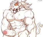  abs anthro areola balls biceps biped blue_eyes blush bodily_fluids erection felid foreskin fur genitals hi_res humanoid_genitalia humanoid_penis league_of_legends lion looking_aside male mammal mono_g muscular muscular_anthro muscular_male nipples pantherine partially_retracted_foreskin pecs penis rengar_(lol) riot_games scar solo sweat tail_tuft tongue tongue_out tuft vein veiny_penis video_games white_balls white_body white_fur 