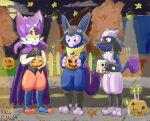  absurd_res anthro blue_body blue_fur candle candy canid canine cinderace crobat dessert disguise feet food fruit fur grey_body grey_fur group halloween hi_res holidays lagomorph landscape leaf legendary_pok&eacute;mon lucario male mammal mewtwo mr_fuwa night nintendo paws plant pok&eacute;mon pok&eacute;mon_(species) pumpkin purple_body purple_eyes purple_skin purple_tail red_body red_eyes red_fur spikes star street thick_thighs tree video_games 
