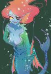  animal_humanoid breasts bubble cleavage clothed clothing eye_patch eyewear female fin fish fish_humanoid hair humanoid legless looking_at_viewer marine marine_humanoid merfolk nude pipitasout pupils red_hair simple_background slit_pupils solo split_form undertale_(series) underwater undyne water 