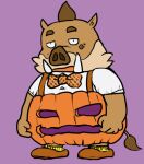  2021 anthro bow_tie brown_body clothing halloween halloween_costume holidays humanoid_hands kemono kensuke_shibagaki_(odd_taxi) male mammal meinatem odd_taxi shirt simple_background solo suid suina sus_(pig) topwear wild_boar 
