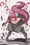  animal_humanoid bent_over big_breasts breasts claws clothing dragon dragon_humanoid female hair hanging_breasts hi_res horn huge_breasts humanoid ilulu legwear lemonbizate_(artist) miss_kobayashi&#039;s_dragon_maid pink_eyes pink_hair segmented_tail short_stack solo thick_tail thick_thighs thigh_highs 