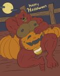  anthro belly bulge food fruit halloween hi_res holidays male mammal moon night paint plant pumpkin pumpkin_belly pumpkin_patch slightly_chubby solo toggle ursid 