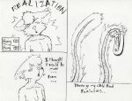  black_and_white blush breasts comic condom diagram ear_tuft embarrassed english_text exposed_breasts female head_tuft hi_res kendall_(wastester) masturbation monochrome nipples sexual_barrier_device solo text translucent tuft wastester 