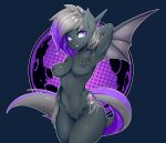  absurd_res anthro areola bat_pony bat_wings breasts butt equid equine eyebrow_through_hair eyebrows fan_character female genitals hair hand_behind_head hasbro hi_res looking_at_viewer mammal membrane_(anatomy) membranous_wings moon mortal_eyes my_little_pony nipple_piercing nipples nude piercing pussy simple_background solo spread_wings translucent translucent_hair wings 