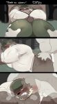  2021 absurd_res anthro belly big_butt blush brown_body butt clothing comic duo eyes_closed hat headgear headwear hi_res humanoid_hands hyaku_(artist) kemono male male/male mammal outside overweight overweight_male sex shirt topwear ursid 