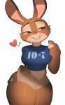  &lt;3 2021 anthro big_breasts blush bottomwear breasts brown_body brown_fur clothed clothing curvaceous curvy_figure female fur hi_res hotpants lagomorph leporid looking_aside mammal open_mouth rabbit shirt shorts simple_background small_waist solo svarzye thick_thighs topwear trisha_rose_(bluelighthouse) voluptuous white_background wide_hips 