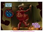  absurd_res belly big_belly burping clothing costume demon english_text felid female female_pred female_prey halloween hi_res holding_belly holidays james_howard mammal oral_vore pantherine party serona_shea text tiger vore wide_hips 