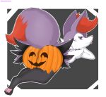  anthro braixen butt darkbraixen food fruit hi_res male nintendo pawpads plant pok&eacute;mon pok&eacute;mon_(species) pumpkin pumpkin_butt purple_body purple_eyes raised_tail solo tongue tongue_out video_games 