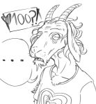  ... anthro bovid caprine clothing eugene_(r4t1cky) goat horizontal_pupils horn male mammal mature_male monochrome pupils r4t1cky shirt solo surprise surprised_expression topwear 