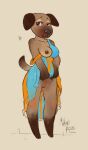  animal_crossing anthro bea_(animal_crossing) breasts canid canine canis clothing dog_tail domestic_dog female genitals mammal mokusei_kaze nintendo paws pussy simple_background smile solo tan_background torn_clothing video_games 