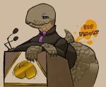  2021 4_fingers bottomless bow_tie breasts butt clothed clothing digital_media_(artwork) eyelashes fart fart_cloud female fingers jubb microphone onomatopoeia reptile scalie signature simple_background smile snake sound_effects suit tan_background text 