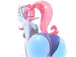 animal_humanoid blue_body blue_skin bottomwear butt butt_focus clothing eye_patch eyewear female fin fish fish_humanoid hair hi_res hotpants humanoid leaning leaning_forward looking_back marine marine_humanoid noaharbre ponytail rear_view red_hair shirt shorts simple_background solo tank_top topwear undertale_(series) undyne white_background 