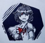  &lt;3 2021 blood bodily_fluids clothed clothing deltarune hi_res inktober inktober_2021 kris_(deltarune) looking_at_viewer not_furry theblueberrycarrots traditional_media_(artwork) undertale_(series) video_games 