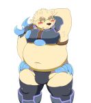  2021 anthro aosano_tenpura armor belly blush bulge chernobog clothing cosplay eyes_closed eyewear glasses hi_res kemono leib_(tas) lifewonders male mammal navel overweight overweight_male polar_bear simple_background smoking solo tokyo_afterschool_summoners underwear ursid ursine video_games white_background 