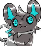  black_sclera blue_eyes domestic_cat felid feline felis feral fur grey_body grey_fur looking_at_viewer male mammal nintendo pok&eacute;mon pok&eacute;mon_(species) scar shinx side_b simple_background smile smiling_at_viewer solo spaghettiumai video_games white_background 