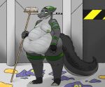  ... 2021 alligator alligatorid anthro belly big_tail broom cleaning_tool clothing crocodilian digital_media_(artwork) dripping featureless_crotch horn love_handles male moobs navel nipples obese overweight reptile scales scalie shaded slime solo thick_thighs torn_clothing troplilly weight_gain 