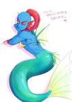  animal_humanoid bikini bikini_top clothing female fin fish fish_humanoid hair hi_res humanoid legless looking_at_viewer marine marine_humanoid merfolk micchan_sense multicolored_body one_eye_closed ponytail simple_background solo split_form swimwear undertale_(series) undyne white_background 