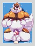  &lt;3 2021 absurd_res akita anthro balls belly big_balls big_belly big_muscles big_nipples big_pecs blue_background bodily_fluids border canid canine canis cum cumshot cursedmarked domestic_dog ejaculation erection eyes_closed front_view fur genital_fluids genitals grey_border hi_res humanoid_genitalia humanoid_penis kneeling looking_pleasured male mammal musclegut muscular muscular_anthro muscular_male navel nipple_fetish nipple_pinch nipple_play nipples nude open_mouth open_smile overweight overweight_anthro overweight_male pecs penis pinch simple_background smile solo spitz thick_thighs tuft 