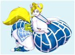  absurd_res anthro apron big_breasts blonde_hair blue_eyes blues64 border breasts clothing equid equine fan_character female hair hasbro hi_res horse huge_breasts hyper hyper_breasts jojo&#039;s_bizarre_adventure jolyne_cujoh looking_at_viewer mammal mr.pink my_little_pony nipple_outline pony solo thick_thighs white_border white_heart_(oc) 