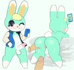  animal_crossing anthro anus backsack balls big_butt blonde_hair butt butt_grab darky digital_media_(artwork) erection genitals hair hand_on_butt hi_res lagomorph leporid male mammal nintendo nude one_eye_closed penis rabbit sasha_(animal_crossing) solo video_games wink 