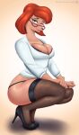  anthro big_breasts breasts canid canine canis cleavage clothed clothing crouching disney domestic_dog eyewear female glasses goof_troop hi_res high_heels mammal mature_female nexcoyotlgt panties solo sylvia_marpole underwear 